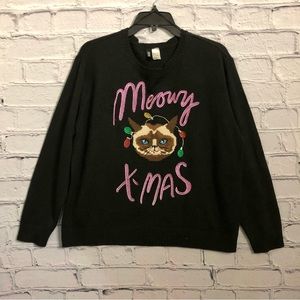 Divided H&M Meowy Xmas Christmas Sweater Black Crewneck Sz Large